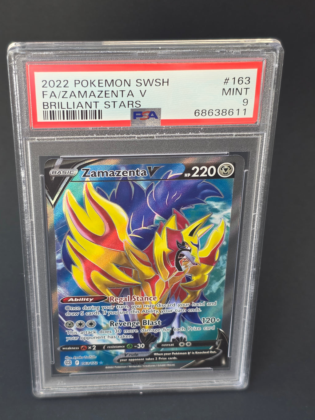 2022 Pokémon Sword & Shield Brilliant Stars Zamazenta V Full Art card (#163/172) PSA 9