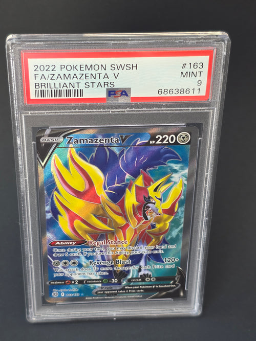 2022 Pokémon Sword & Shield Brilliant Stars Zamazenta V Full Art card (#163/172) PSA 9