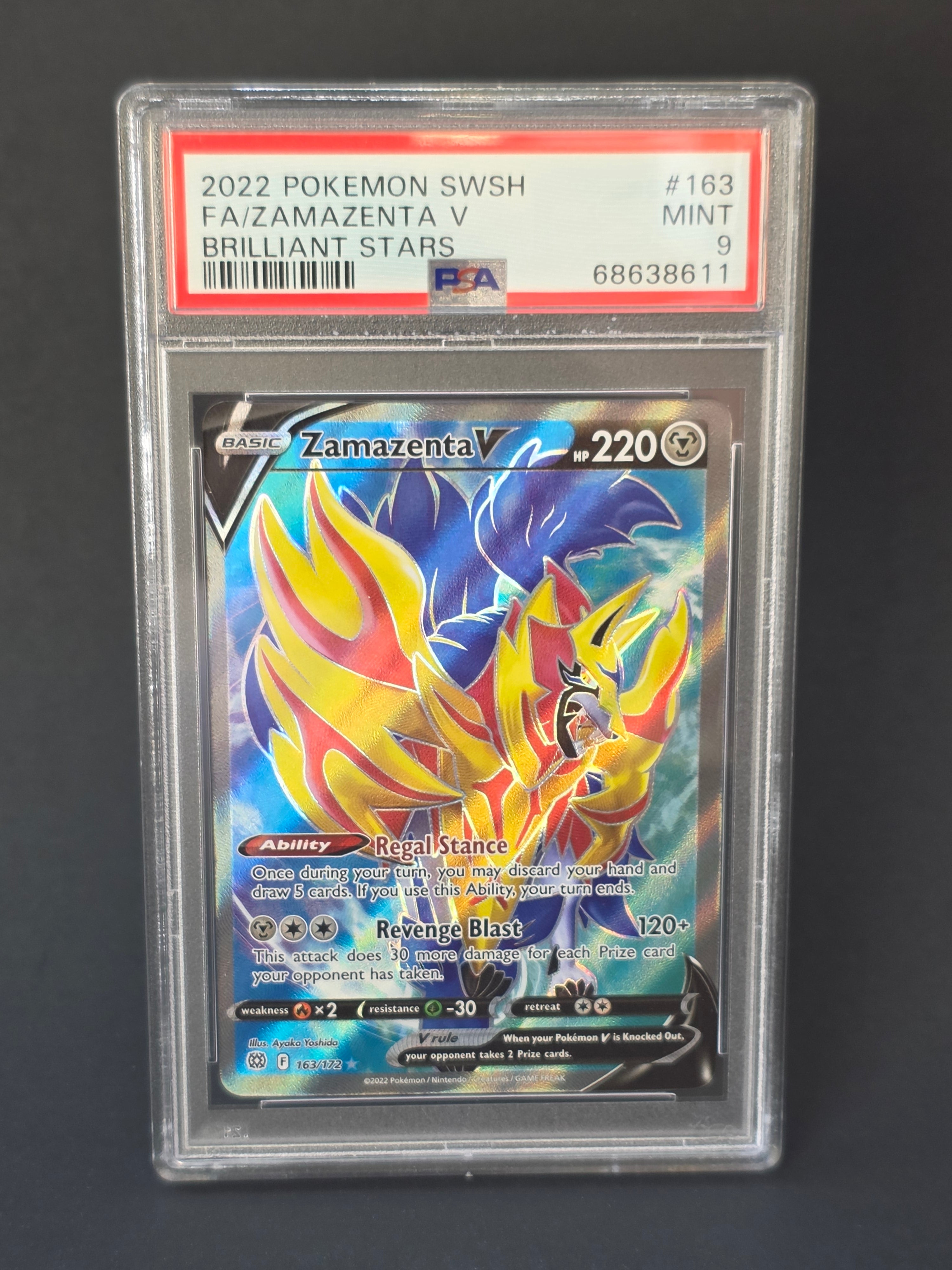 2022 Pokémon Sword & Shield Brilliant Stars Zamazenta V Full Art card (#163/172) PSA 9